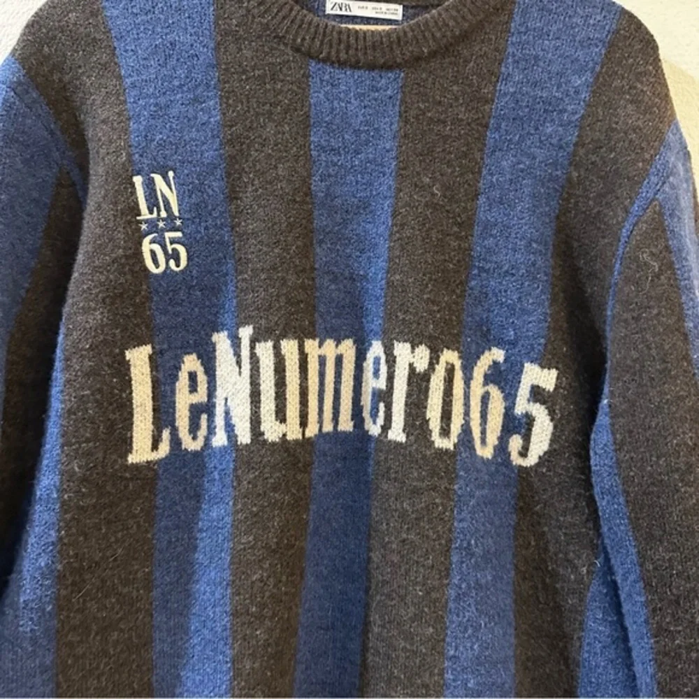 Zara Men's Le Numero 65 Textured Sweater‎ Blue/Black Size Small